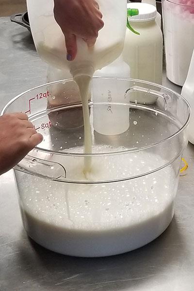 Milk poured into a vessel will have 2% kefir by weight added to it.